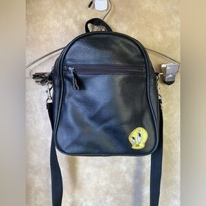 Y2K 90s Looney Tunes Tweety Bird Embroidered Faux Leather Backpack Crossbody VTG